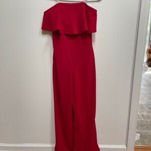 Red Full-length Flare Jumpsuit